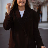 ROXIE BROWN CONTRAST STITCH BLAZER