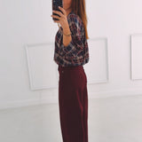 DUSTFALL BURGUNDY/DARK BLUE CHECKERED BLOUSE