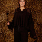 GINEVRA BLACK RUFFLE BLOUSE