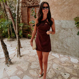 BESAME BROWN ONE SHOULDER DRESS