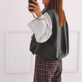 ODETTA KHAKI WOVEN LEATHER JACKET