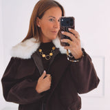 LILIANA CHOCO BROWN FAUX FUR COLLAR JACKET