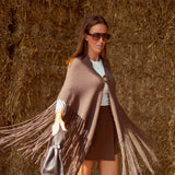 ROSWELL BROWN FRINGE PONCHO