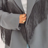 PRE-ORDER JOLENE DARK GREY FRINGE BLAZER