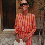 NOCHE ORANGE/PINK CROCHET DRESS