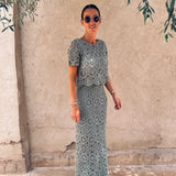 KHALILA KHAKI CROCHET TWO-PIECE SET