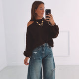 CAMILLE BROWN CUT-OUT PULLOVER
