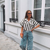 PIPPA KHAKI/WHITE STRIPED BLOUSE