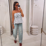 CHARLIE WHITE/BLACK POLKADOTS STRAPLESS TOP