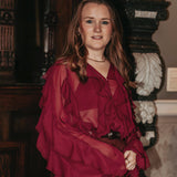 JUBILA BORDEAUX RUFFLE BLOUSE