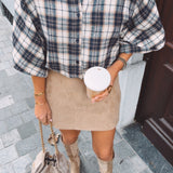ELSHA DARK BLUE CHECKERED BLOUSE