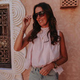 GHIZLANE LIGHT PINK OPEN BACK BLOUSE