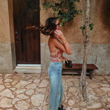 CORTES BEIGE/ORANGE BUSTIER TOP