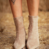 NADINE BEIGE SUEDE CAT HEEL BOOTS