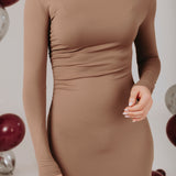 SLAY THE DAY LONG TAUPE DRESS