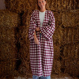 ROSEMARY BURGUNDY LONG CHECKERED COAT