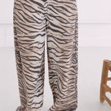BEIGE TIGER PRINT WIDE LEG PANTS