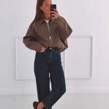 MAISIE BEIGE CHECKERED ZIP JACKET