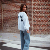 PURE SENSE GREY SWEATER - DARK BLUE LETTERS
