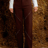 STUDS BROWN STRAIGHT JEANS 0670