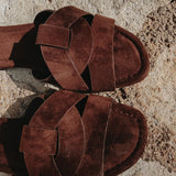 ZAFRA BROWN SUEDE SLIPPERS