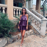 GIRONA BURGUNDY LAYER HALTER DRESS