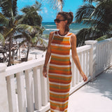 NUMA MULTICOLOR STRIPED CROCHET DRESS