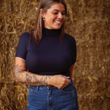 ABIGAIL DARK BLUE TURTLENECK SHORTSLEEVE TOP