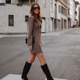 NOLA BURGUNDY CHECKERED BLAZER DRESS