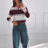 LOTTIE BORDEAUX/ECRU POLO SWEATER