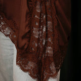 ROCKIN' AROUND BROWN ASYMMETRIC SATIN LACE BLOUSE