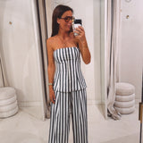 MELODIE DARK BLUE/ECRU STRIPED TWO-PIECE SET