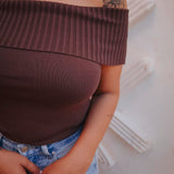 TAHANI BROWN OFF SHOULDER TOP