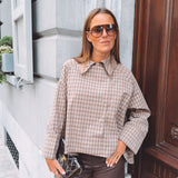 KEIRA TAUPE/BROWN CHECKERED BLOUSE