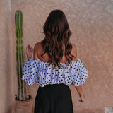 AICHA WHITE POLKADOTS OFF SHOULDER BLOUSE