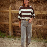 PRE-ORDER MARABETH BROWN STRIPED SWEATER