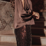 LIVE LOUDER BROWN SATIN BLOUSE