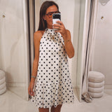 KATRIEN ECRU POLKADOTS HALTER DRESS