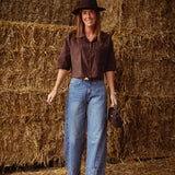 SKYLAR BROWN SUEDE BUTTON BLOUSE