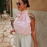 LUMBRE LIGHT PINK HALTER TOP
