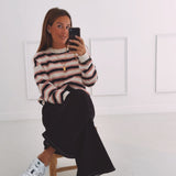 YVETTE BEIGE/DARK BLUE STRIPED SWEATER