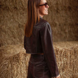 JESSAMY BROWN LEATHER BUTTON JACKET