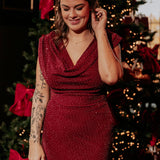 LUMINATE BORDEAUX RHINESTONE DRESS