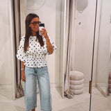 ROSANNE ECRU POLKADOTS BLOUSE