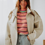 EVELYNE BEIGE SHINY LEATHER JACKET