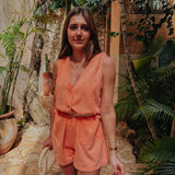 RAQUEL ORANGE DENIM PLAYSUIT