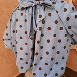 PARADISE LIGHT BLUE POLKADOTS OPEN BACK BLOUSE