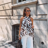 MIA BROWN/ECRU TIGER PRINT HALTER TOP