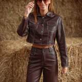 JESSAMY BROWN LEATHER BUTTON JACKET