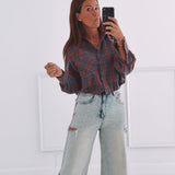 KELSEY DARK GREY/ORANGE CHECKERED BLOUSE